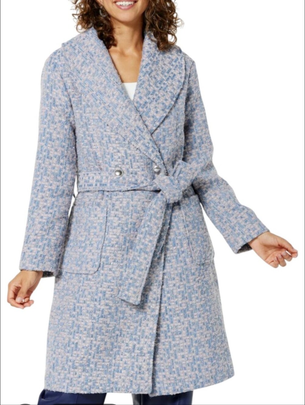 New Kathy Ireland Tweed Pink blue Long Coat Peacoat